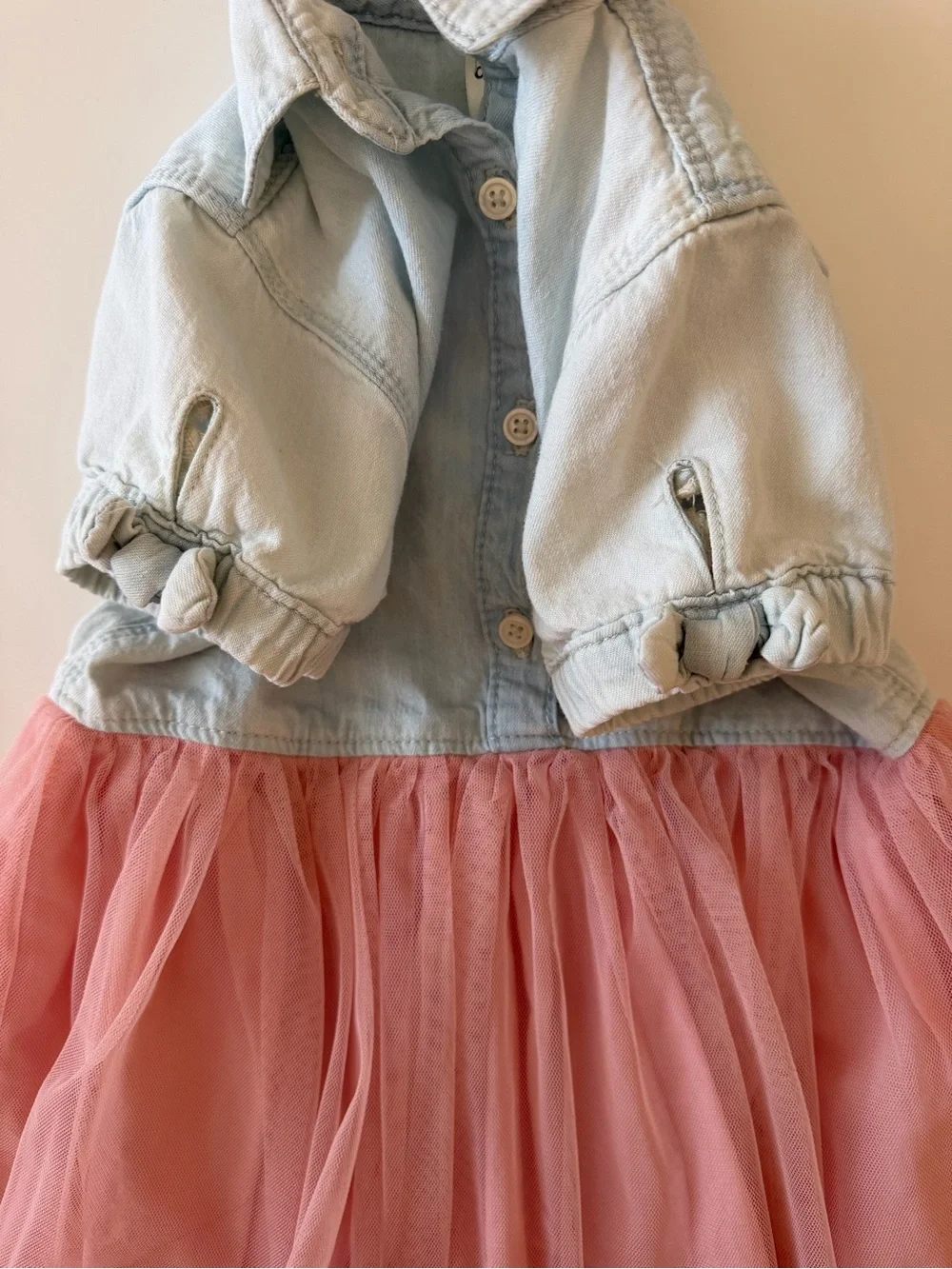 Oshkosh Girls 3T Denim and Pink Tulle Short Sleeve Dress